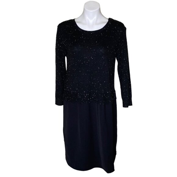 Loft NWT $89 Black Mixed Media Pullover Sweater Dress, 3/4-Sleeve Women's Size M - Picture 2 of 12